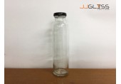 Juice Bottle 300ml. (Tall) Cover Black- 300ml. Round Bottle Glass Black